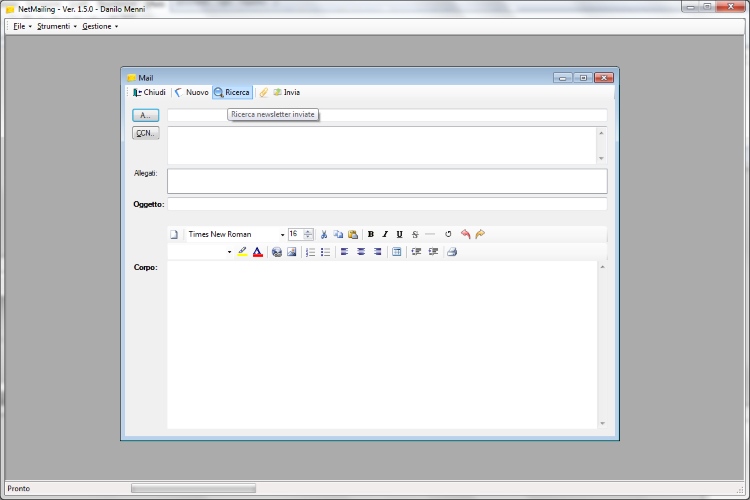 Netmailing - finestra di creazione della mail