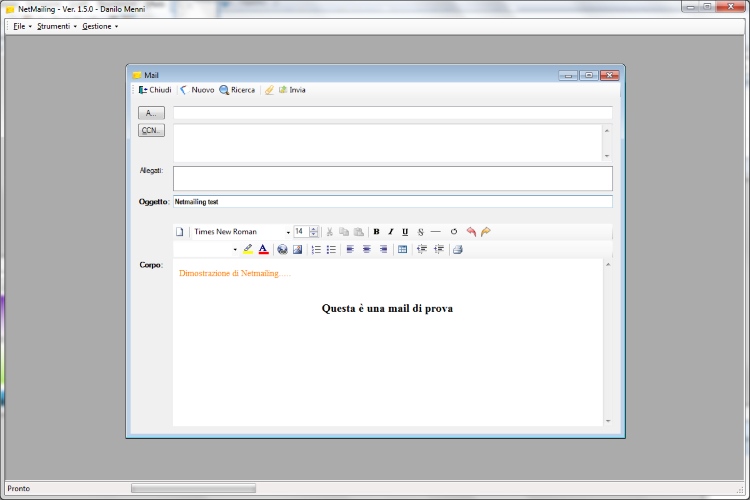Netmailing - finestra di creazione della mail con testo formattato
